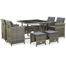 Mobilier à dîner de jardin 9pcs et coussins Résine tressée Gris