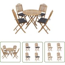 Hommoo - The Living Store Ensemble à manger d'extérieur pliable 5pcs avec coussins Bambou - Meubles De Jardin - Salon De Jardin - Mobilier Extérieur