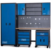 Scheppach - Système modulaire d'atelier GWS08 – Atelier modulaire – Equipement d'atelier 1 armoire, 2 armoires murales, 3 étagères, 1 établi, 2