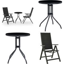 Ensemble de bistrot 3 pcs noir et anthracite - Salon De Jardin - Mobilier De Jardin - Set De Bistro - Fauteuil Pliable - Table Basse - Home & Living