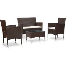 Salon de jardin 4 pcs avec coussins Résine tressée Marron Vidaxl Brown