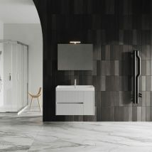 Mobilier De Salle De Bain 2 Tiroirs Blanc Mat Cannelé 80Cm Cortina