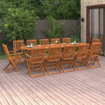 Inlife Mobilier à dîner de jardin 13 pcs Bois d'acacia massif