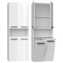Hucoco - moby Armoire de salle de bain avec deux paniers Poignées minimalistes Dimensions : 174x60x30 Colonne de rangement