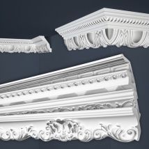 Modanature in stucco argento, eps Styropor form-fitting, pacchetti economici Marbet Series-B: B-34 argento / 70x90mm, 20 metri / 10 strisce