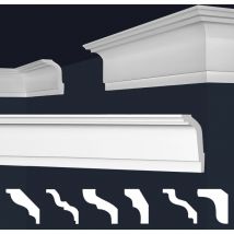 Cornici in xps Polistirolo Bianco per Soffitto e Pareti, Modelli di Cornici E-Cornici: E-32 / 28x51 mm, 1 Angolo interno / 1 Angolo esterno - Marbet
