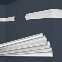 Cornici in xps Polistirolo Bianco per Soffitto e Pareti, Modelli di Cornici E-Cornici: E-18 / 19x38 mm, 40 metri / 20 strisce - Marbet Design