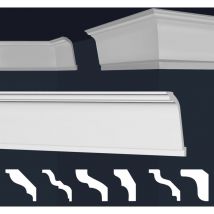 Cornici in xps Polistirolo Bianco per Soffitto e Pareti, Modelli di Cornici E-Cornici: 30 metri / 15 strisce, E-37 / 75x115 mm - Marbet Design