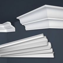 Cornici in xps Polistirolo Bianco per Soffitto e Pareti, Modelli di Cornici E-Cornici: E-10 / 80x87 mm, Modello di circa 20 cm - Marbet Design