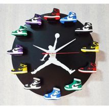 Modèle de chaussure 3D, horloge murale 3D, mobilier de bureau, de maison, de sport, basket-ball nba, fond noir, motif blanc