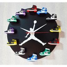 Tonchean - Modèle de chaussure 3D, horloge murale 3D, mobilier de bureau, de maison, de sport, basket-ball nba, fond noir, motif blanc