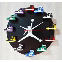 Treetalk - Modèle de chaussure 3D, horloge murale 3D, mobilier de bureau, de maison, de sport, basket-ball nba, fond noir, motif blanc