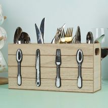 Modèle principal b Porte-couverts en bois 4 compartiments, rangement à couverts pour table, rangement décoratif pour couverts, panier à couverts,