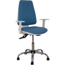Modelo Elche blanca - Silla de oficina ergonómica con mecanismo asincro, regulable en altura y ruedas de parqué - Base cromada. Asiento y respaldo