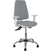 Modelo Elche blanca - Silla de oficina ergonómica con mecanismo asincro, regulable en altura y ruedas de parqué - Base cromada. Asiento y respaldo