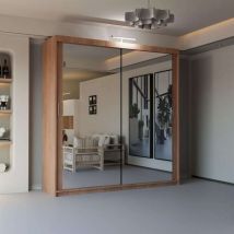 Sliding Wardrobes 4u - Modern 2 & 3 Door Sliding Wardrobe with Full-Length Mirror & led Light - Walnut120cm