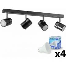 Rosie Spotlight Bar 4 Way Ceiling Light Fitting - Black Chrome - Warm White Bulbs