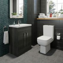 600mm Bathroom Vanity Unit Basin & Modern Close Coupled Toilet wc Charcoal Grey