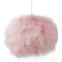 Modern and Distinctive Small Real Pink Feather Decorated Pendant Light Shade by Happy Homewares Pink