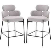 Wahson Office Chairs - Modern Bar Stools Set of 2 in Faux Fur Upholstered Bar Chairs with Black Legs Counter Stools for Kitchen Home Pub, Grey, Wahson