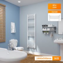 NRG - Modern Bathroom 1800 x 500mm Heated Towel Rail Radiator Curved White