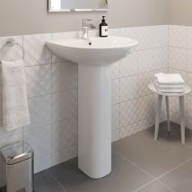 Affine - Full Pedestal Ceramic Floor Standing Bathroom Sink Basin - 550mm Arles 1 Tap Hole