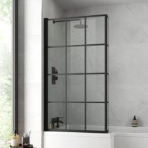 Black Bath Shower Screen Bathroom 6mm Safety Glass Square Grid 800mm & Return Panel