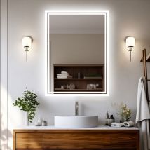 Modern Bathroom Mirror Illuminated LED Light Makeup Mirror with Sensor Touch control Warm White Light, 600 x 800mm