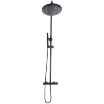 Merano - Core Matt Black Thermostatic Round Rigid Riser Shower Valve Two Heads