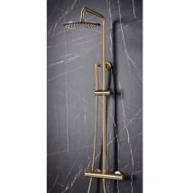 Merano - Core Brushed Brass Thermostatic Round Rigid Riser Shower Valve Two Heads