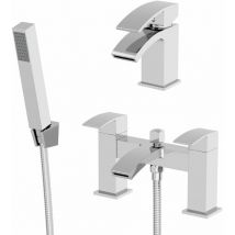 Aquari - Modern Bathroom Mono Basin Sink Mixer Bath Shower Mixer Tap Set Hot Cold Chrome - Silver