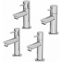 Aquari - Modern Bathroom Pillar Sink Taps Basin Head Bath Tap Set Pair Twin Chrome - Silver
