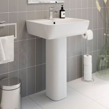 Aquari - Full Pedestal Ceramic Floor Standing Bathroom Sink Basin - 560mm Provence 1 Tap Hole - White