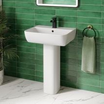 Aquari - Full Pedestal Ceramic Floor Standing Bathroom Sink Basin - 560mm Provence 1 Tap Hole