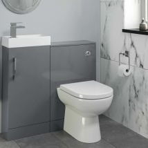 Modern Bathroom Toilet & Basin Sink Vanity Unit 900mm Gloss Grey - Grey