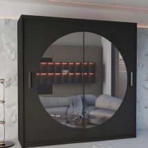 Modern Bedroom Moon Mirror Sliding Door Wardrobe 150cm - Black