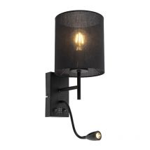 Modern black wall lamp with cotton black shade - Stacca - Black