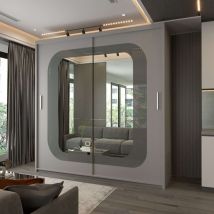 Sliding Wardrobes 4u - Modern Chelsea 2 Sliding Door Wardrobes with Mirror - Grey/Black 203cm