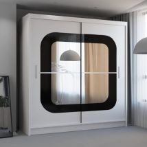 Sliding Wardrobes 4u - Modern Chelsea 2 Sliding Door Wardrobes with Mirror - 203cm White with black strip