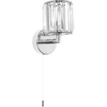 Happy Homewares - Modern Chrome Bathroom Light Fitting with Clear Glass Prisms and Pull Switch by Chrome