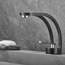 Modern Creative Design Bathroom Faucet, Black Sink Faucet, Bathroom Mixer Tap Single Hole Sink Faucet, Brass (Black and Silver)