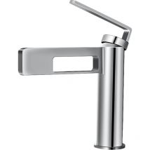 Modern Creative Design Bathroom Faucet, Black Sink Faucet, Bathroom Mixer Tap Single Hole Sink Faucet, Brass (Silver)
