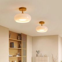 Wottes - Modern Deckenleuchte Glas Holz Deckenlampe Runde Pendelleuchte Cremefarben Hängeleuchte Ø28CM - 2Pcs