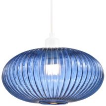 Modern Designer Navy Midnight Blue Line Ribbed Glass Oval Pendant Lamp Shade by Happy Homewares