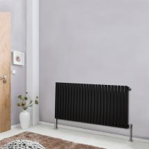 Black Modern Designer Radiator Oval Column Central Heating Rads Horizontal Single 600x1416mm - NRG