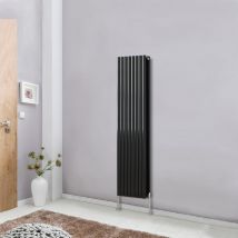 NRG - Black Modern Designer Radiator Oval Column Central Heating Rads Vertical Double 1600x472mm