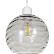 Modern Designer Smoked Circular Ribbed Glass Non Electric Pendant Lamp Shade by Happy Homewares