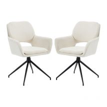 Dining Chairs Set of 2 in Faux Fur Upholstered Modern Kitchen Swivel Armchairs with Metal Legs for Dining Living Room, White, Wahson