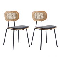 Wahson Office Chairs - Dining Chairs Set of 2 in Rattan Kitchen Corner Chairs Upholstered Accent Chairs with Metal Legs for Kitchen Restaurant,