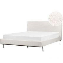 Modern Fabric Boucle Upholstered with Headboard eu King Size Bed Frame 5ft3 Off White Slatted Corio